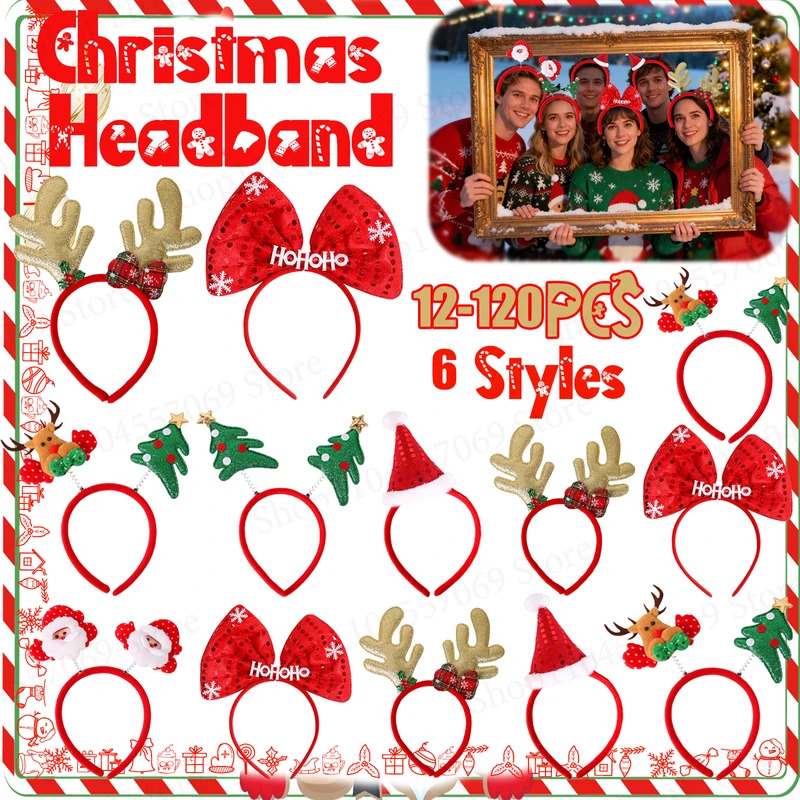 Reindeer Antlers Headband - 12-120 pezzi fascia natalizia decorazioni per